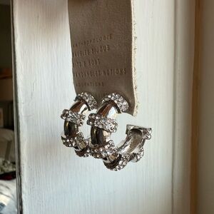 Anthropologie Silver Crystal Hoop Earrings